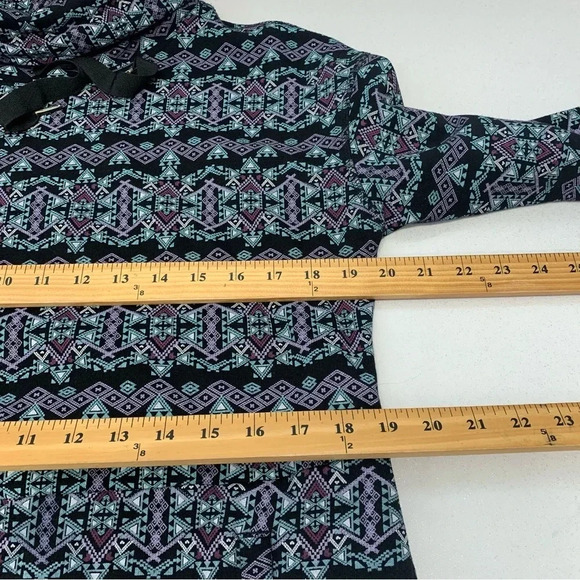Womans Top Shirt Medium Mock Neck Tunic Purple Print Long Sleeve Pocket Comfy - Picture 10 of 11